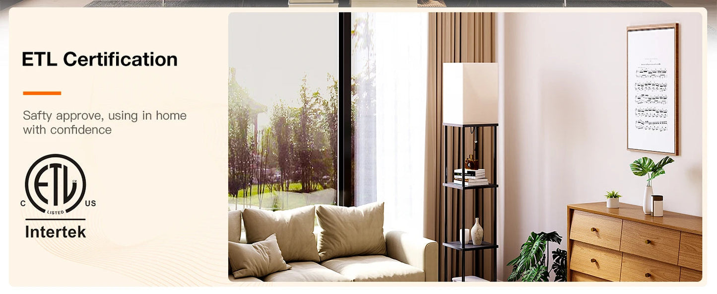 Modern Shelf Floor Lamp with Shade and LED Bulb Corner Display Lamps Shelves for Living Room Bedroom Office Black    Home Decor Supply | Online Retail | ShoreShopper.com