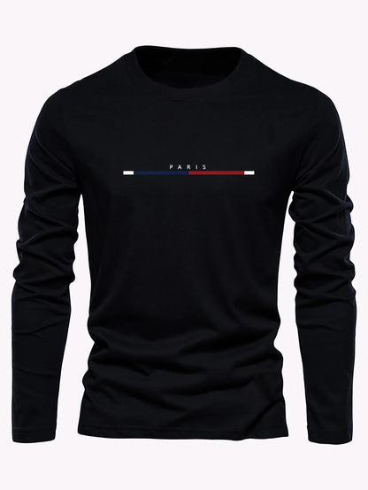 Men's 100% pure cotton summer loose comfortable casual  PARIS print large round neck long sleeve T-shirt top    Home Decor Supply | Online Retail | ShoreShopper.com