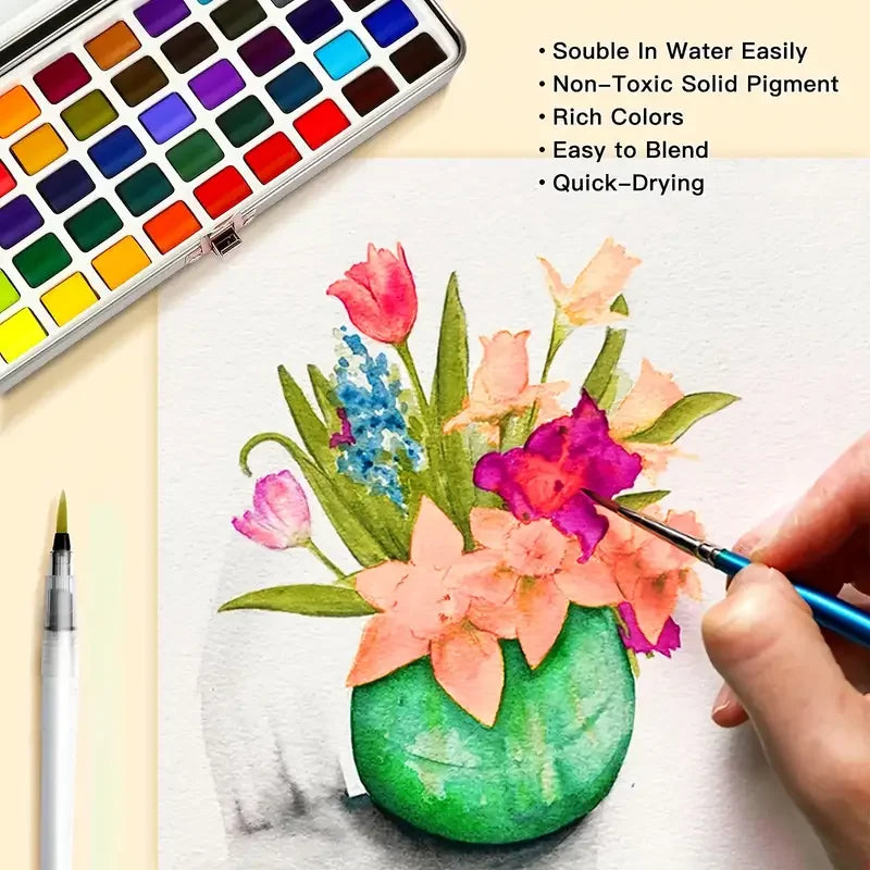 Watercolor Paint with Brushes, Professional Palette,Vibrant Travel Art Kit for Adults and Artists, Watercolor Painting Supplies    Home Decor Supply | Online Retail | ShoreShopper.com