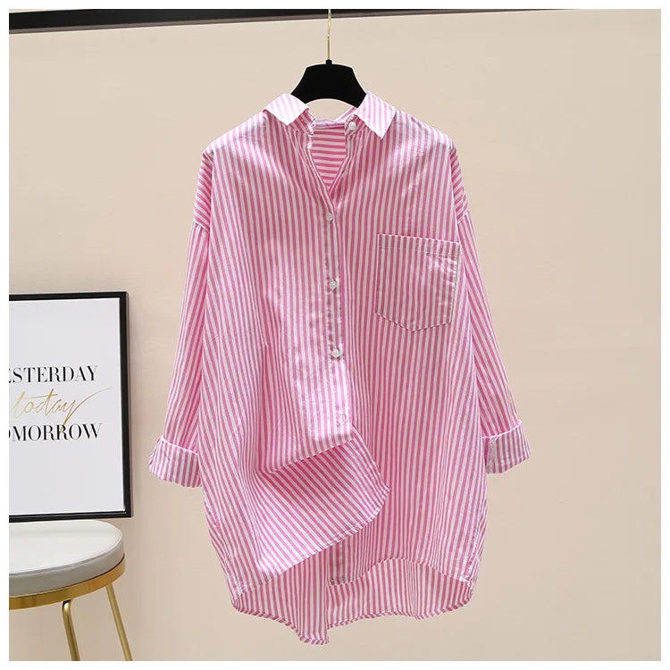 Striped Shirt Women Shirts Summer Autumn Fashion Female Office Lady Loose Blouse Long Sleeve Sun Protection Tops Casual Shirts    Your Coastal Marketplace | Shoreshopper.com