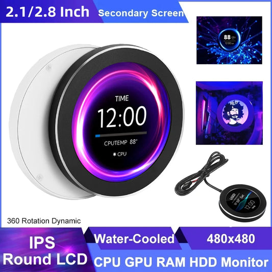 2.1 2.8 Inch IPS Secondary Screen 480x480 USB Water-Cooled Round LCD CPU GPU RAM HDD Monitoring NO AIDA64 MINI PC Gamer Display - ShoreCo.Shop