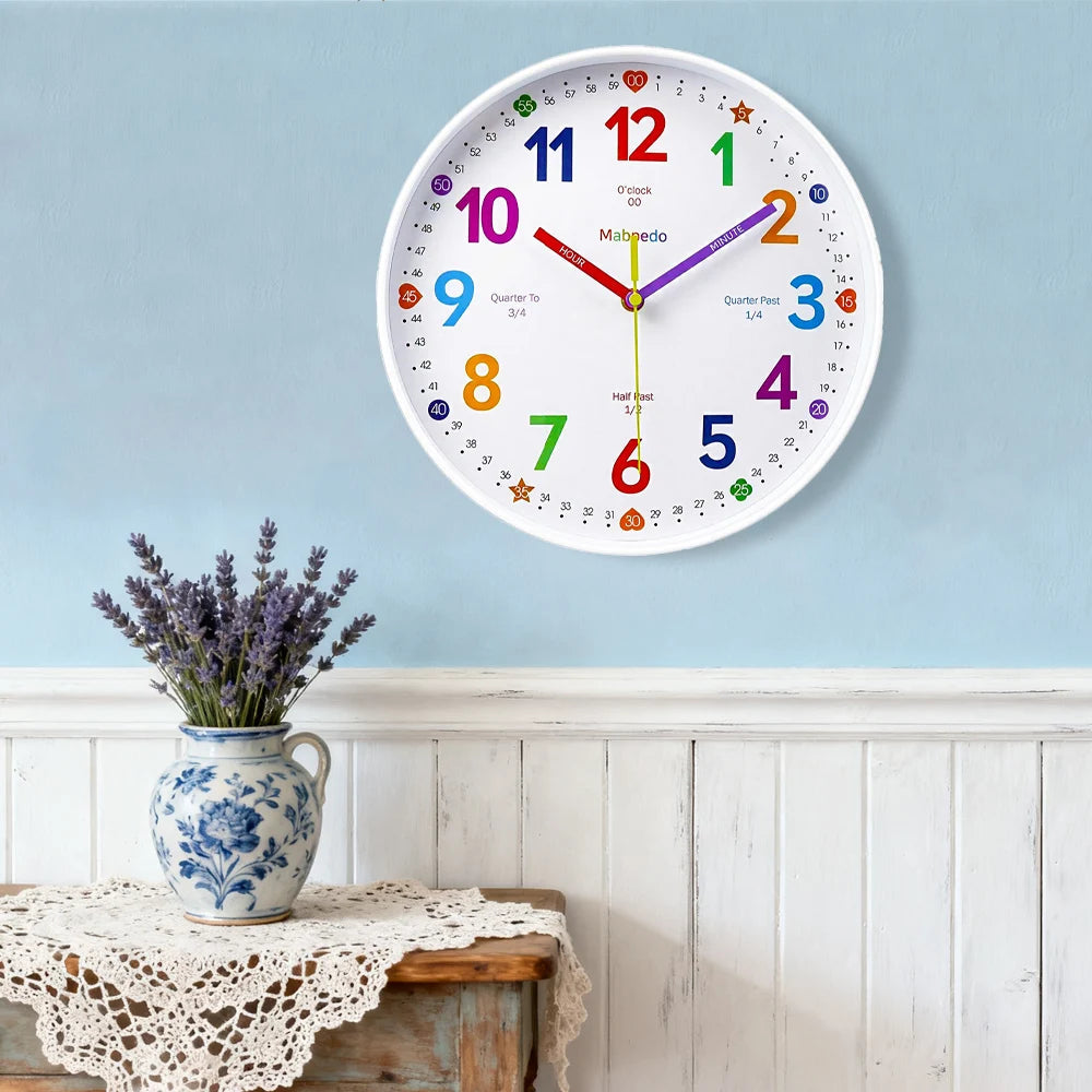Early Education Wall Clock Colorful Number Kids Learning Time for School Classroom Bedrooms Silent Analog Clock 8/10/12 Inch    Home Decor Supply | Online Retail | ShoreShopper.com