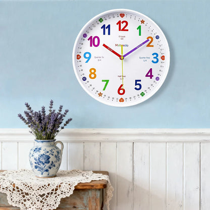 Early Education Wall Clock Colorful Number Kids Learning Time for School Classroom Bedrooms Silent Analog Clock 8/10/12 Inch    Home Decor Supply | Online Retail | ShoreShopper.com