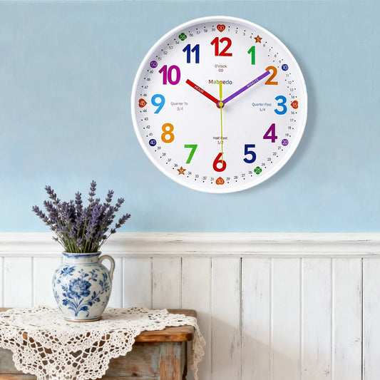 Early Education Wall Clock Colorful Number Kids Learning Time for School Classroom Bedrooms Silent Analog Clock 8/10/12 Inch    Home Decor Supply | Online Retail | ShoreShopper.com