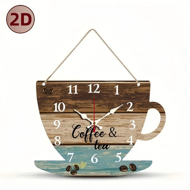 Coffee Cup Shaped Wooden Silent Hanging Wall Clock,Wood Grain Design Suitable For Living Room,Study Room,Bedroom,Home Decoration    Home Decor Supply | Online Retail | ShoreShopper.com