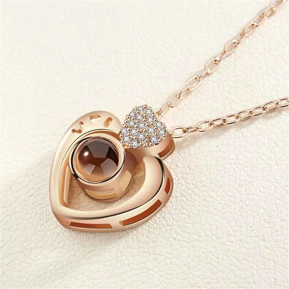 New Letter Necklace 100 Languages I Love You Projection Pendant Necklace Women Jewelry Collier Femme Bijoux Best Friends Gifts