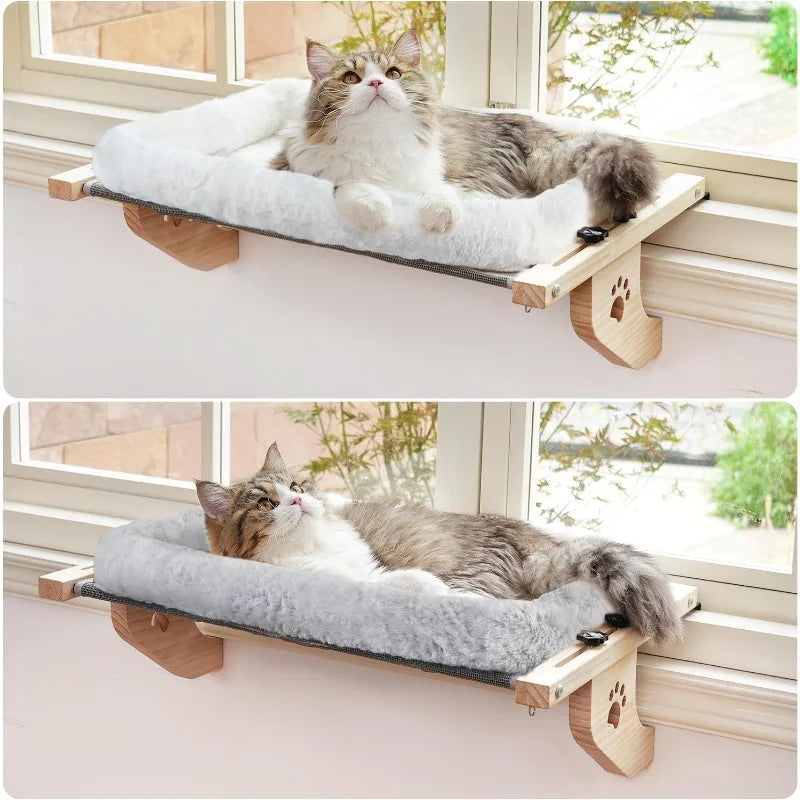 Cat Sill Window Perch Sturdy Hammock Window Seat with Cushion Bed Cover, Wood & Metal Frame for Large Cats, Easy to Adj    Home Decor Supply | Online Retail | ShoreShopper.com