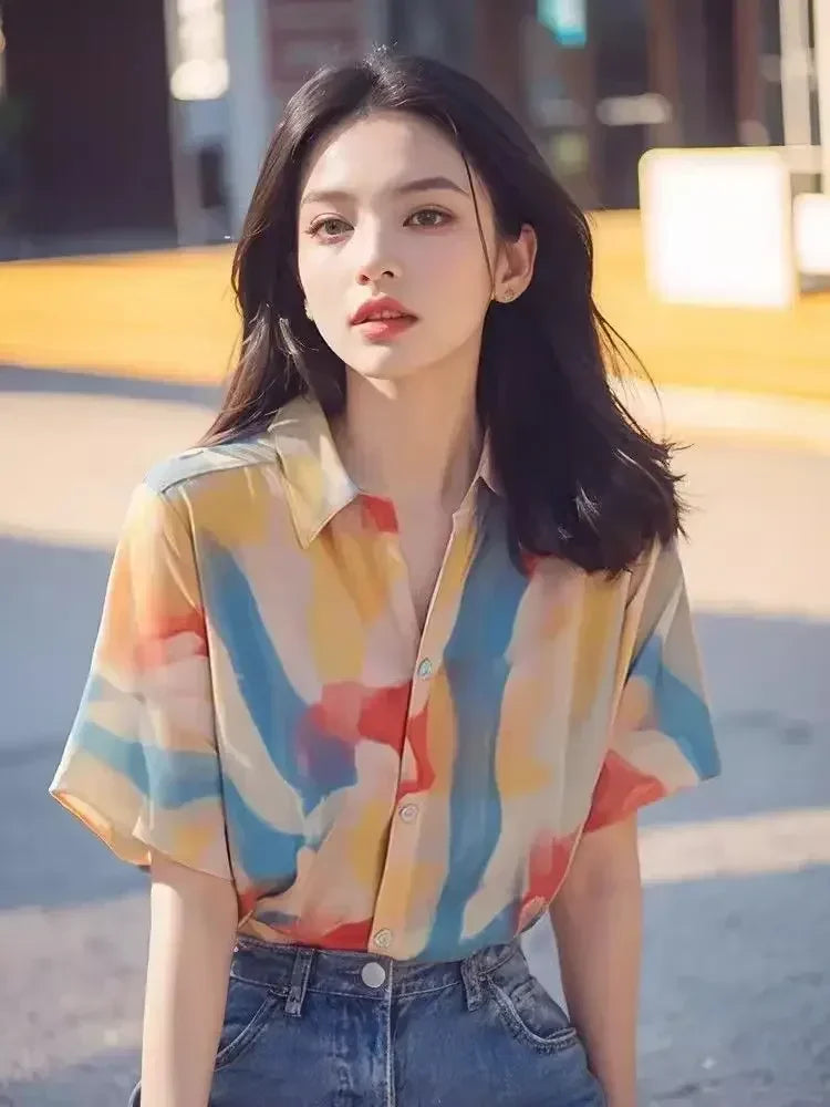 French Chic Top Print Versatile Elegant Casual Chiffon Short-sleeved Shirt for Women    Home Decor Supply | Online Retail | ShoreShopper.com