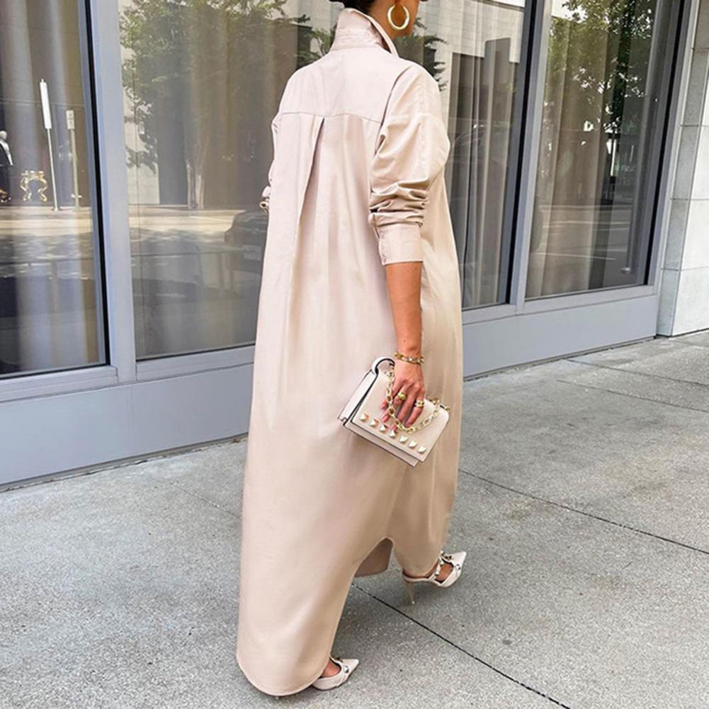 Women Shirt Windproof Shirt Dress Versatile Hem Stylish Autumn Winter Solid Color Shirt Long Dress    Your Coastal Marketplace | Shoreshopper.com