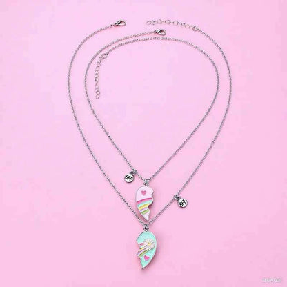 Cute Best Friends Heart Magnetic Necklace Rainbow Flower BFF Necklaces For Girls Friendship Jewelry Gifts