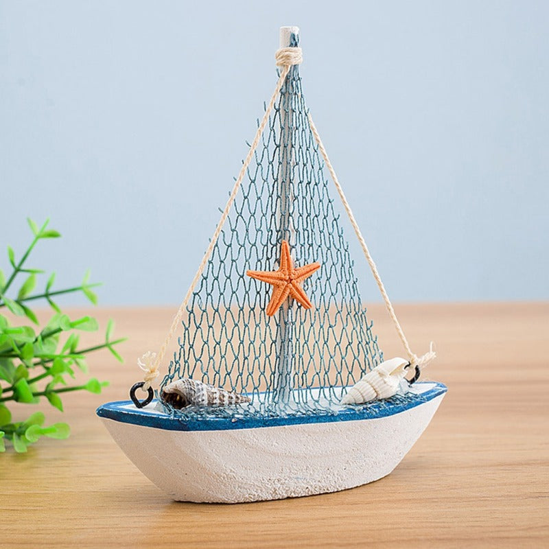 1pc Mini Mediterranean Style Marine Nautical Wooden Blue Sailing Boat Ship Wood Crafts Ornaments Party Room Home Decoration    Your Coastal Marketplace | Shoreshopper.com