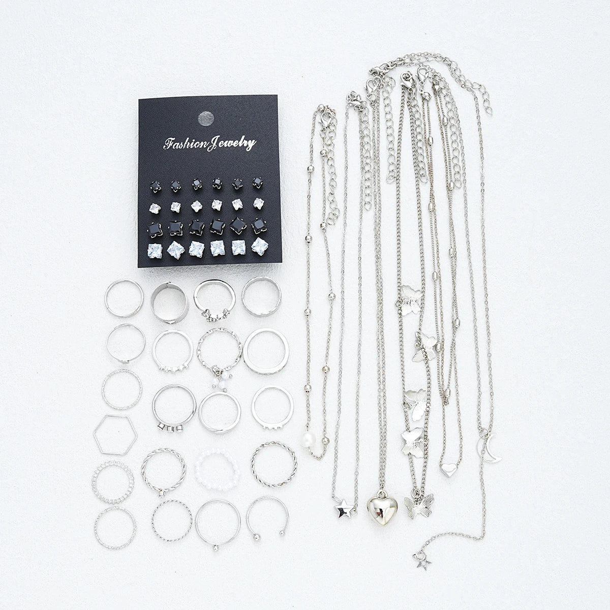 51 Pcs/Set Silver Color Chic Jewelry Set For Women Fashion Butterfly Heart Pearl Necklaces, Earrings, Rings, Match Daily Outfits    Home Decor Supply | Online Retail | ShoreShopper.com
