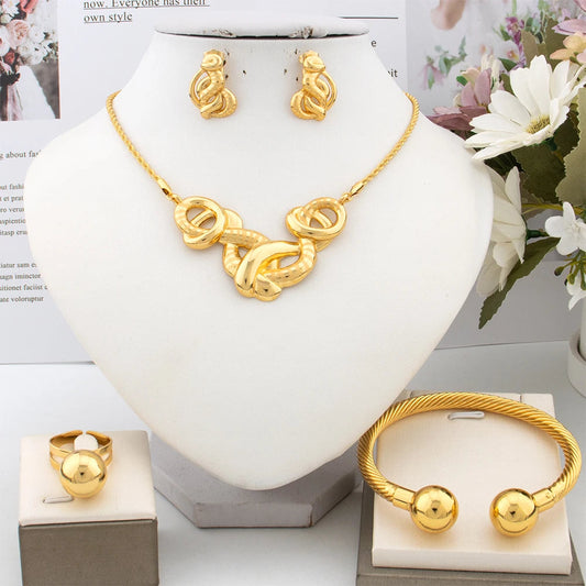 Exquisite Fashion Jewelry Set for Women Arab Gold Color Luxury Necklace Earrings Bangle Ring Set Weddings Dubai Party Daily Wear    Home Decor Supply | Online Retail | ShoreShopper.com
