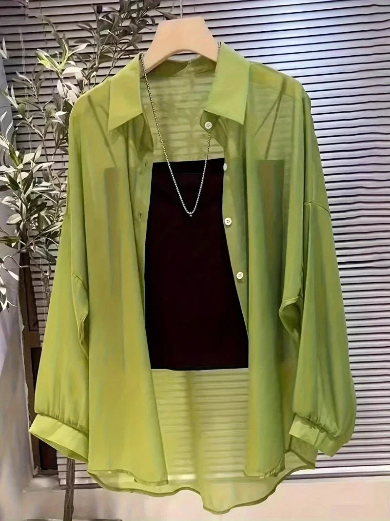 New Women's Shirt | Lightweight Breathable, Solid Color, Straight Button Placket, Lapel, Long-Sleeve, Outerwear & Sun-Protective    Your Coastal Marketplace | Shoreshopper.com