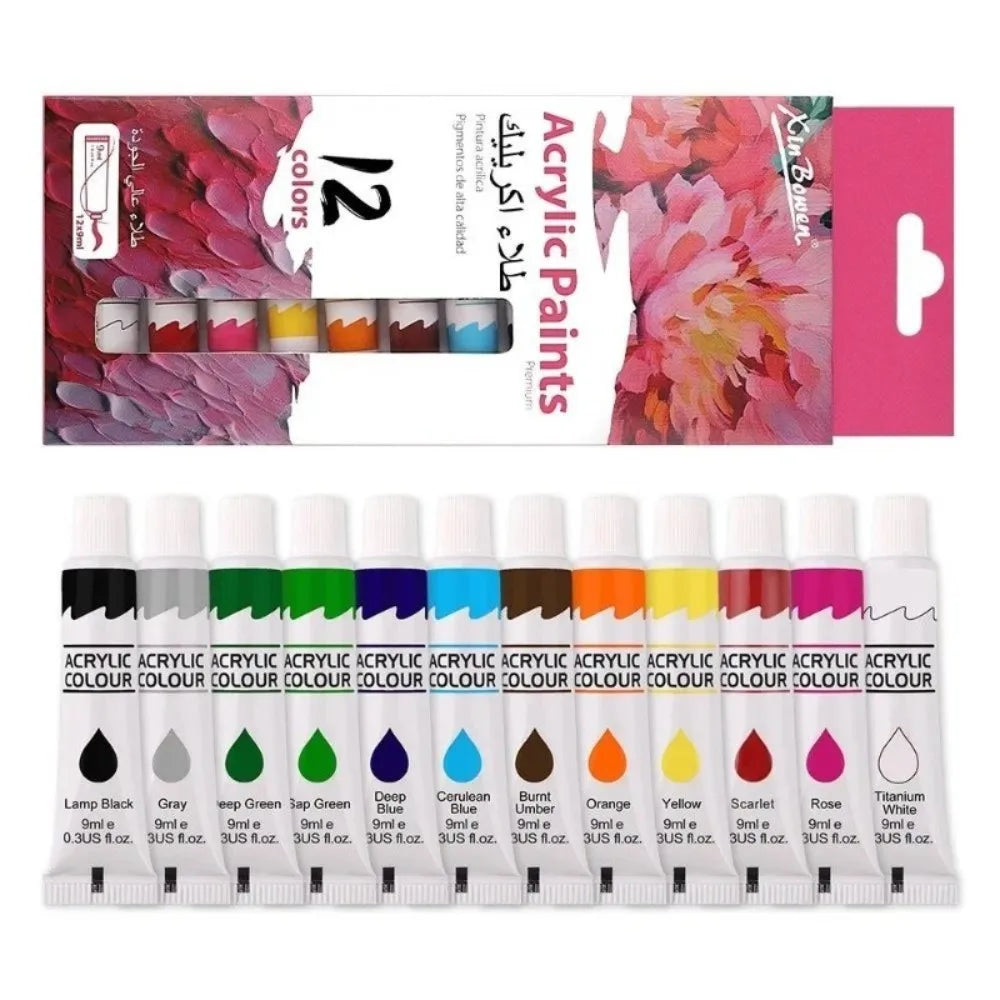 12 Color Acrylic Paint Set 9ml Tubes Waterproof Art Supplies for Beginner Artists DIY Painting on Canvas Wall Art Stationery    Home Decor Supply | Online Retail | ShoreShopper.com