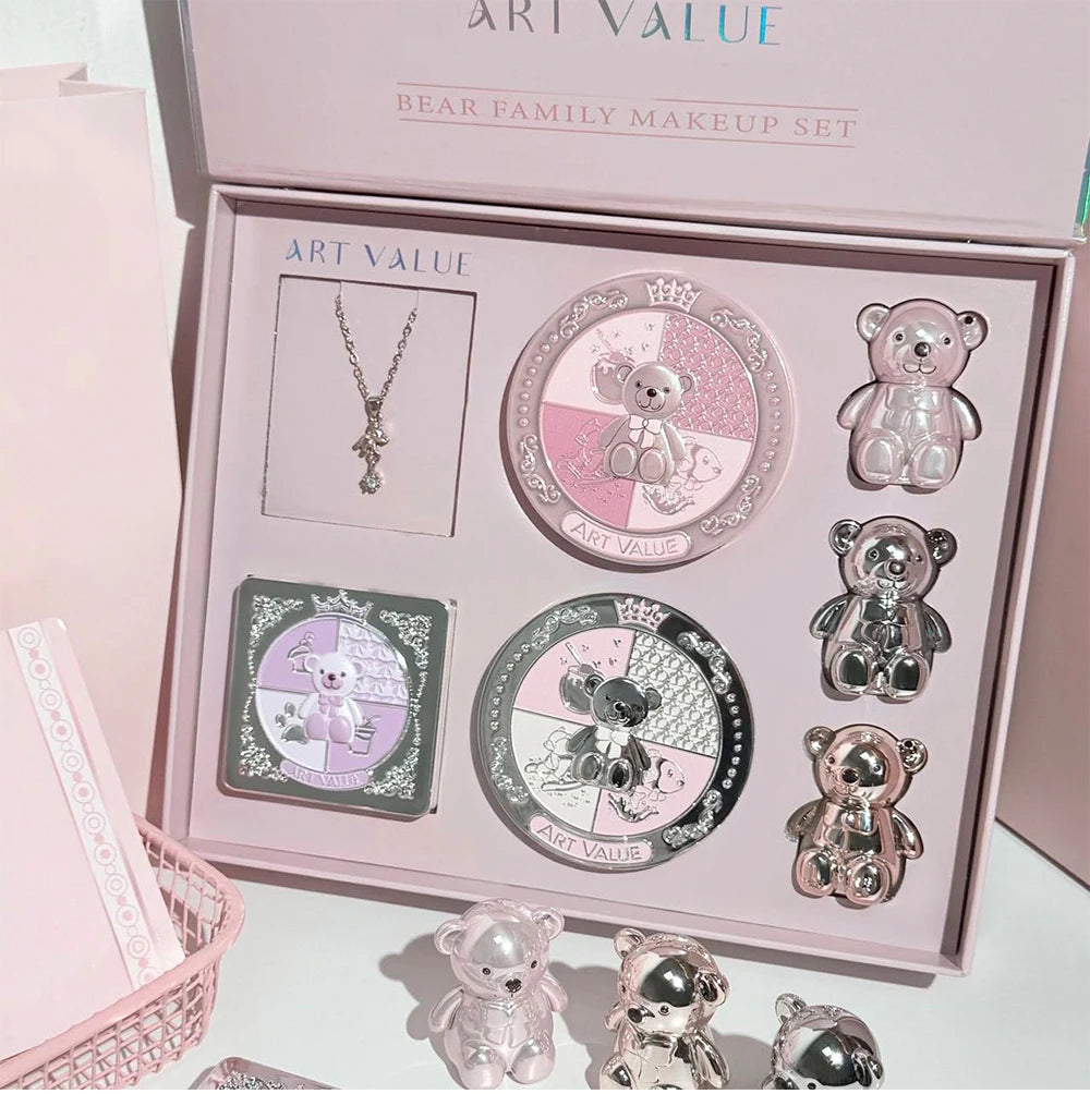 ART VALUE 7PC Makeup Sets Include 3 Colors Matte Lip Mud,1 Pressed Powder,1 Blush,1 Eyes Palette,1 Necklace Beauty Makeup Sets - ShoreCo.Shop