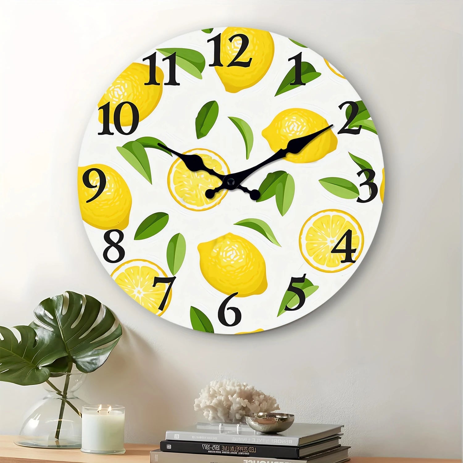 1pc wooden wall clock, yellow lemon and green leaf design wall clock, family mute clock, living room bedroom study decoration    Home Decor Supply | Online Retail | ShoreShopper.com