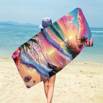 1pc tropical plant printed large beach towel, quick drying absorbent beach towel, swimming, vacation, camping beach towel    Your Coastal Marketplace | Shoreshopper.com