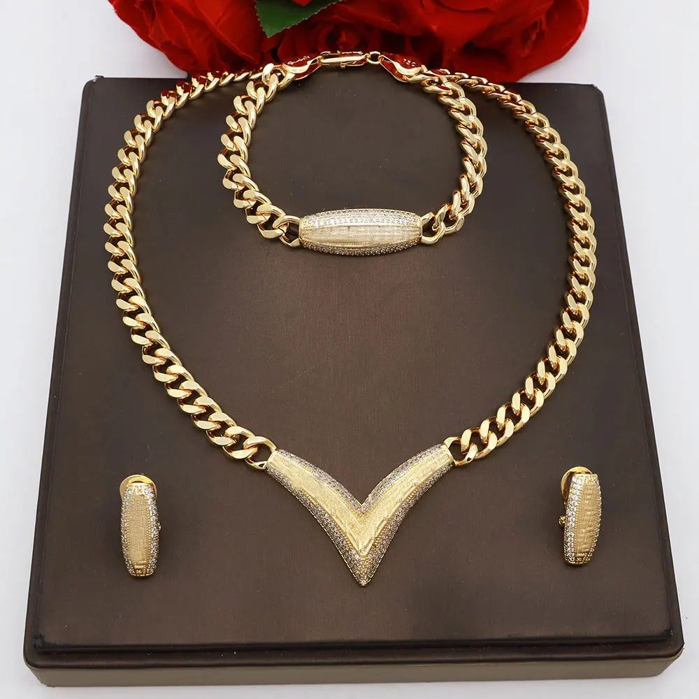 Dubai Vintage Jewelry Sets For Women Luxury Design Shiny Zircon Gold Plated Necklace Earring Bangle Wedding Party Accessories    Home Decor Supply | Online Retail | ShoreShopper.com