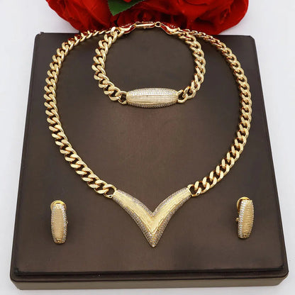Dubai Vintage Jewelry Sets For Women Luxury Design Shiny Zircon Gold Plated Necklace Earring Bangle Wedding Party Accessories    Home Decor Supply | Online Retail | ShoreShopper.com