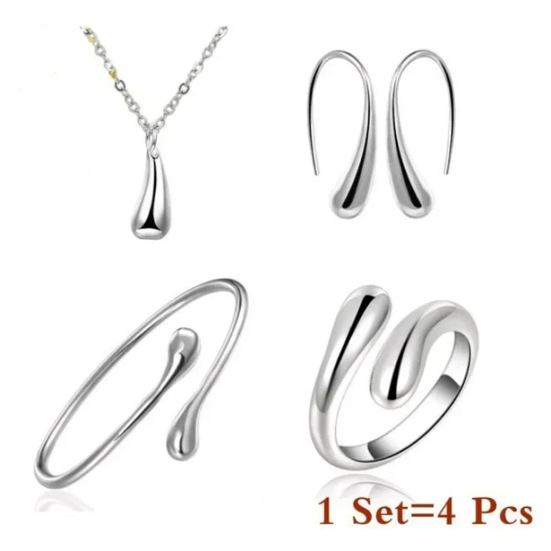 4PC Simple Ring Necklace Bracelet Earrings Four-piece Set Suitable for Engagement Jewelry Fashion Teardrop Jewelry Set for Women    Home Decor Supply | Online Retail | ShoreShopper.com