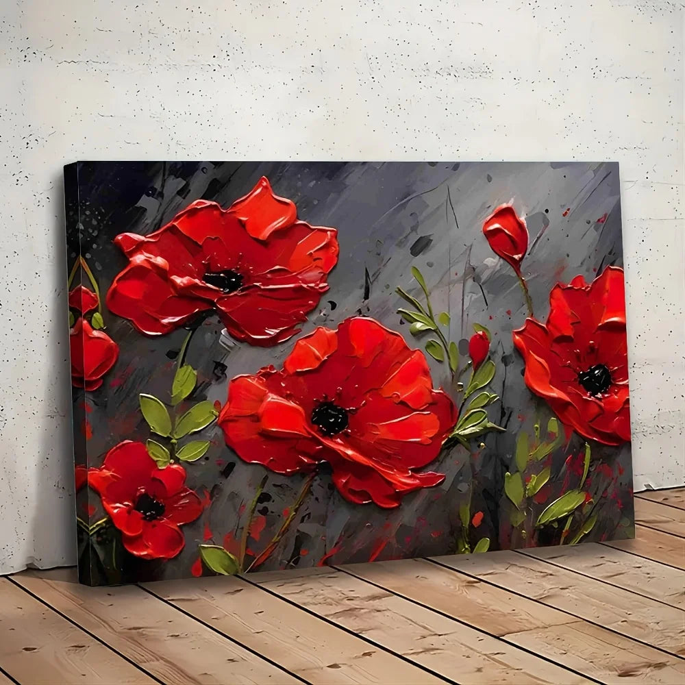 Contemporary Red Poppies Canvas Painting, Framed 11.8x15.7in, Meadow Wall Art, Ready to Hang Home Decor - Anniversary Gift    Home Decor Supply | Online Retail | ShoreShopper.com