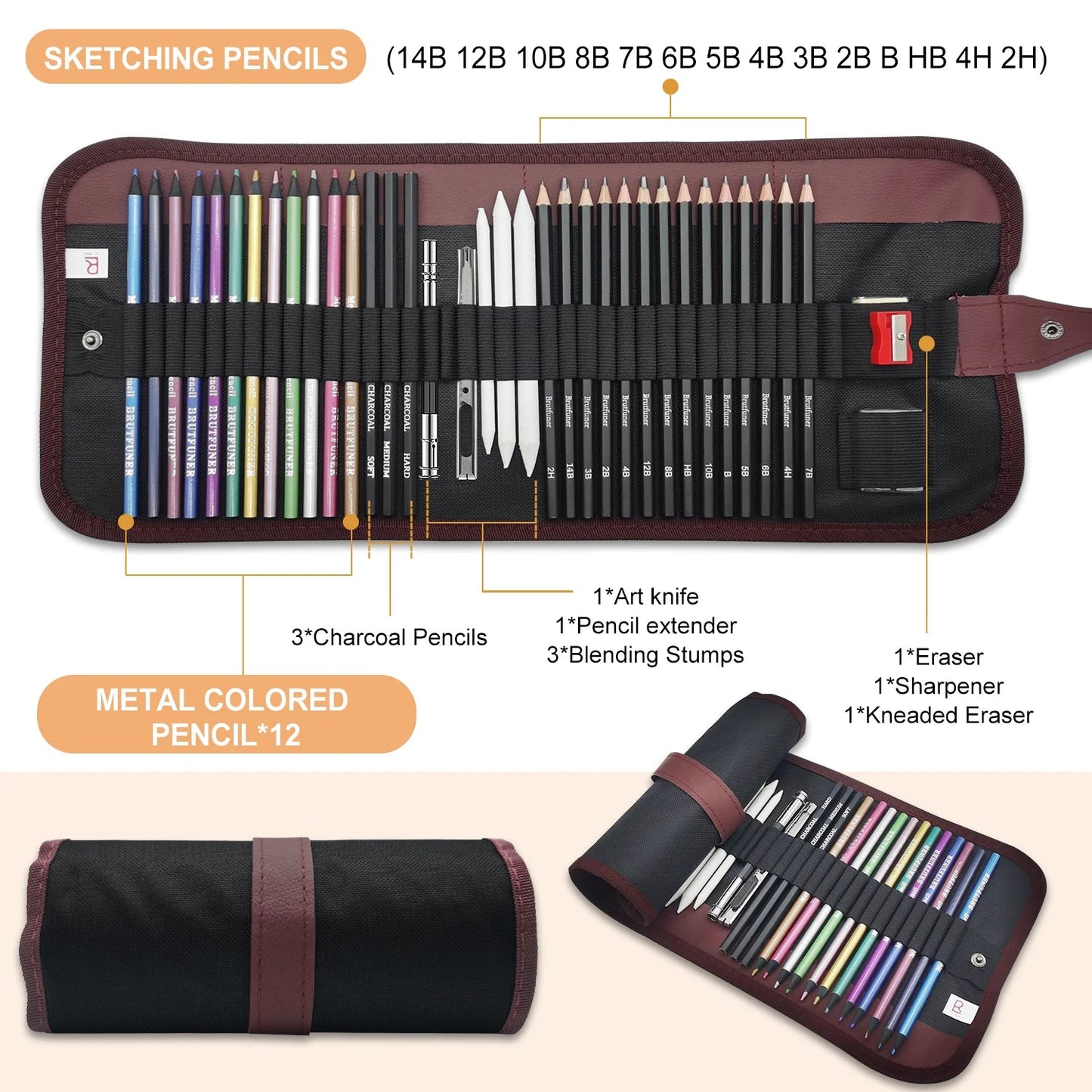 Drawing pencils, 38 art supplies sketching pencil sets, graphite pencils, charcoal pencils, and 12 metallic pencils,art supplies    Home Decor Supply | Online Retail | ShoreShopper.com