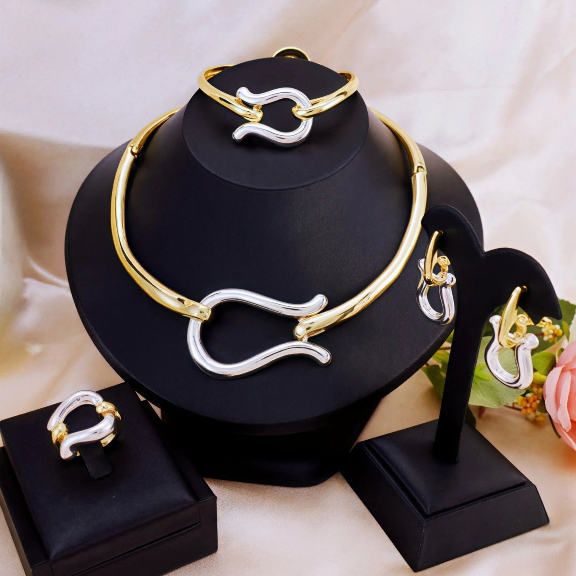 Fashion Jewelry Sets For Women Gold Color Choker Necklace Earrings Bracelets Ring Wedding Set Party Accessories    Home Decor Supply | Online Retail | ShoreShopper.com