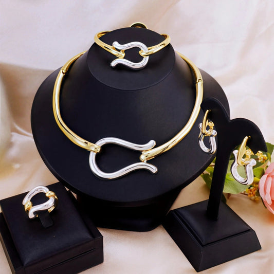 Fashion Jewelry Sets For Women Gold Color Choker Necklace Earrings Bracelets Ring Wedding Set Party Accessories    Home Decor Supply | Online Retail | ShoreShopper.com