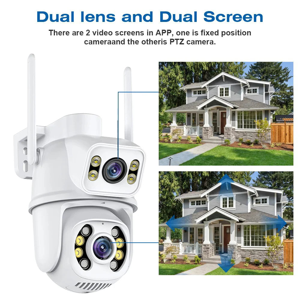 8MP 4K Dual Lens Wifi Camera Ai Auto Tracking Waterproof Security CCTV Video Surveillance Camera Police Light Alarm IP Camera - ShoreCo.Shop