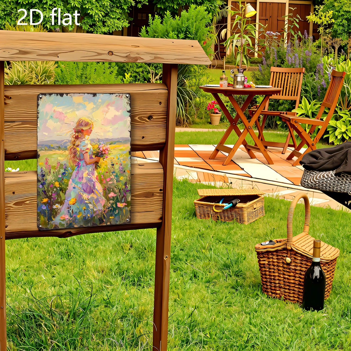 Vibrant Floral Scene 2D Flat Wall Art - Blonde Woman & Wildflowers Metal Sign, 8x12 Inch Indoor/Outdoor Decor    Home Decor Supply | Online Retail | ShoreShopper.com