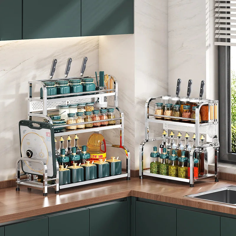 Stainless Steel Kitchen Storage Shelf Seasoning Jar Spice Storage Rack Chopsticks Knife Shelf Bar Organizer Kitchen Supplies    Home Decor Supply | Online Retail | ShoreShopper.com