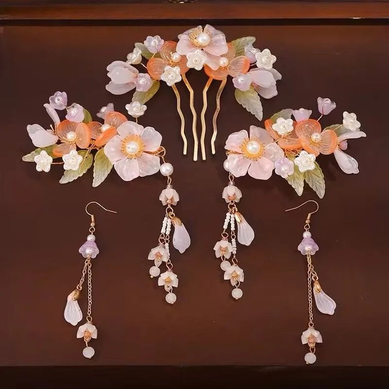 1 Set Ancient Headwear Hairpins Complete Super Immortal Made Headwear New Simple Pink flower Children's Ancient Headwear    Your Coastal Marketplace | Shoreshopper.com
