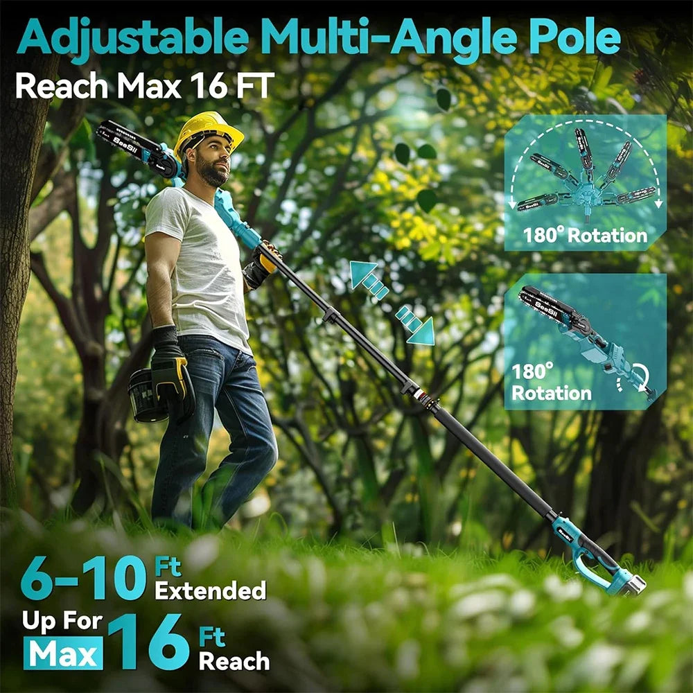 Seesii 2 in 1 Cordless 6" 8'' Pole Saw Mini Chainsaw Power Electric Polesaw Chain Saw with Extension Pole for Tree Trimming    Home Decor Supply | Online Retail | ShoreShopper.com