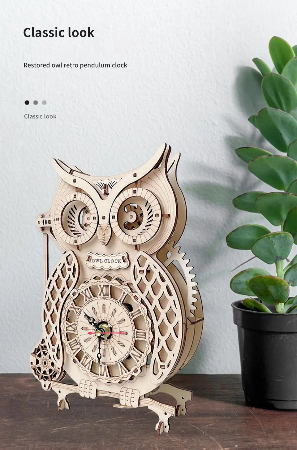 Wooden Puzzle 3D Owl Clock Model Building Kits Creative DIY Wall Clock Mechanical Retro Pendulum Clock Assembly Toy for Adults    Home Decor Supply | Online Retail | ShoreShopper.com
