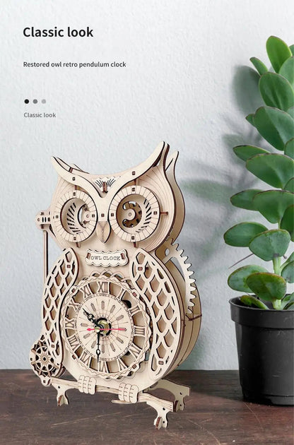 Wooden Puzzle 3D Owl Clock Model Building Kits Creative DIY Wall Clock Mechanical Retro Pendulum Clock Assembly Toy for Adults    Home Decor Supply | Online Retail | ShoreShopper.com