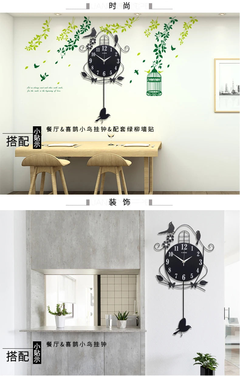 Creative Black Iron Swing Hanging Bird Wall Clock, Durable, Electronic, Large, Arts And Crafts, Modern Design    Home Decor Supply | Online Retail | ShoreShopper.com
