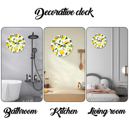 1pc wooden wall clock, yellow lemon and green leaf design wall clock, family mute clock, living room bedroom study decoration    Home Decor Supply | Online Retail | ShoreShopper.com
