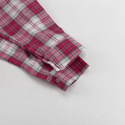 Pink Plaid Shirt for Women in Europe and America New Versatile Loose Shirt for Women Removable Long-sleeved Lapel Top    Home Decor Supply | Online Retail | ShoreShopper.com