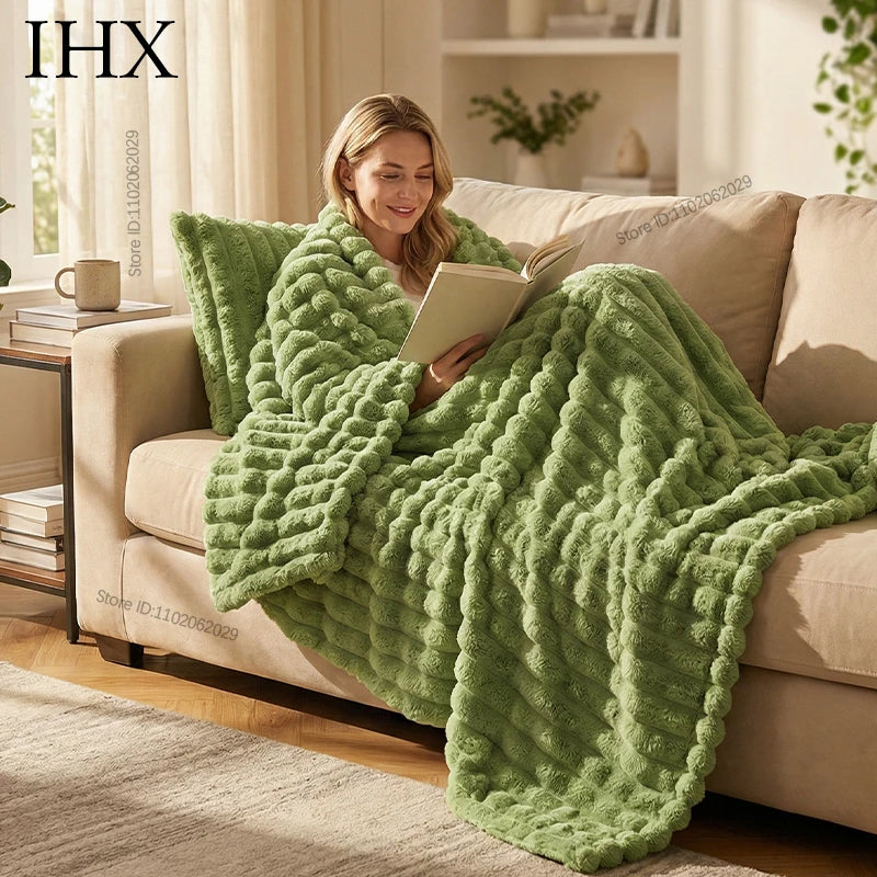 IHX Solid Color Imitation Rabbit Plush Milk Plush Thickened Thermal Leisure Home Blanket Office Nap Blanket, Custom Blanket Size    Your Coastal Marketplace | Shoreshopper.com