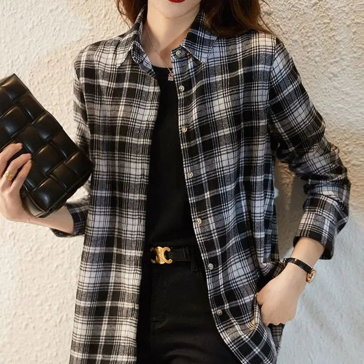 Women's Shirt New Spring Autumn Long Sleeve Single-breasted Polo-neck Casual Printing Plaid Office Lady Elegant Fashion Cardigan    Your Coastal Marketplace | Shoreshopper.com