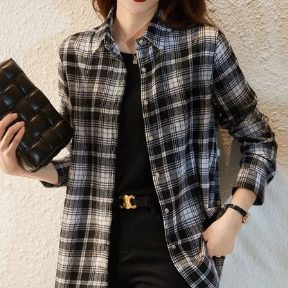 Women's Shirt New Spring Autumn Long Sleeve Single-breasted Polo-neck Casual Printing Plaid Office Lady Elegant Fashion Cardigan    Your Coastal Marketplace | Shoreshopper.com