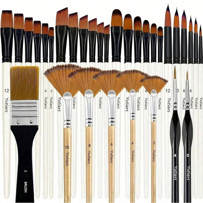 32-Piece Deluxe Multi-Purpose Art Paintbrush Set, Professional Fine Artist Wood Handle Brushes for Acrylic, Oil, Watercolor Pain    Home Decor Supply | Online Retail | ShoreShopper.com