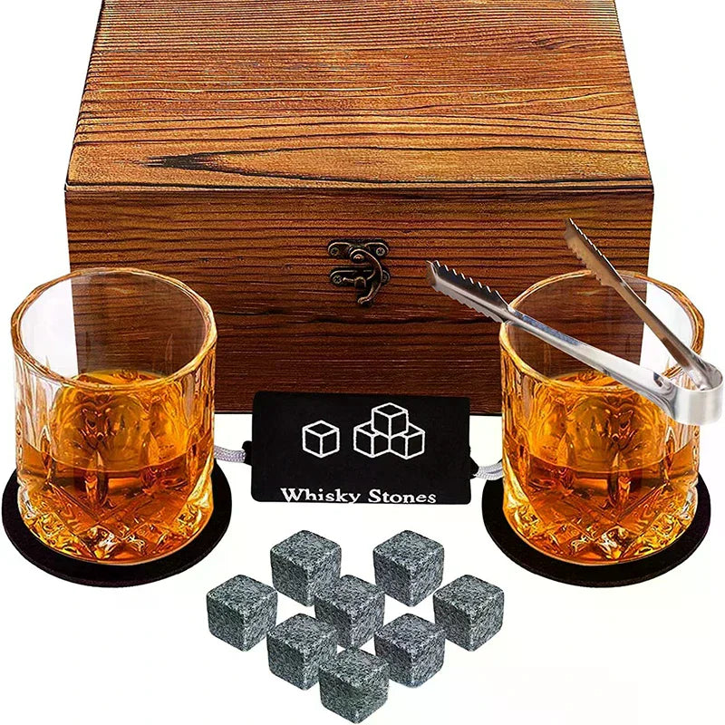 Father'S Day Gift For Men Whiskey Stones Set 8 Pcs Granite Ice Cubes+ 2 Pcs Cups For Whisky In Wooden Bottle Box Present For Dad    Your Coastal Marketplace | Shoreshopper.com