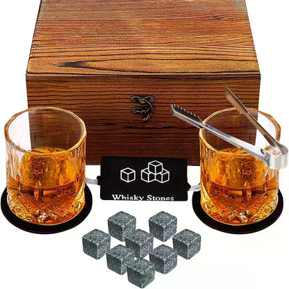 Father'S Day Gift For Men Whiskey Stones Set 8 Pcs Granite Ice Cubes+ 2 Pcs Cups For Whisky In Wooden Bottle Box Present For Dad    Your Coastal Marketplace | Shoreshopper.com
