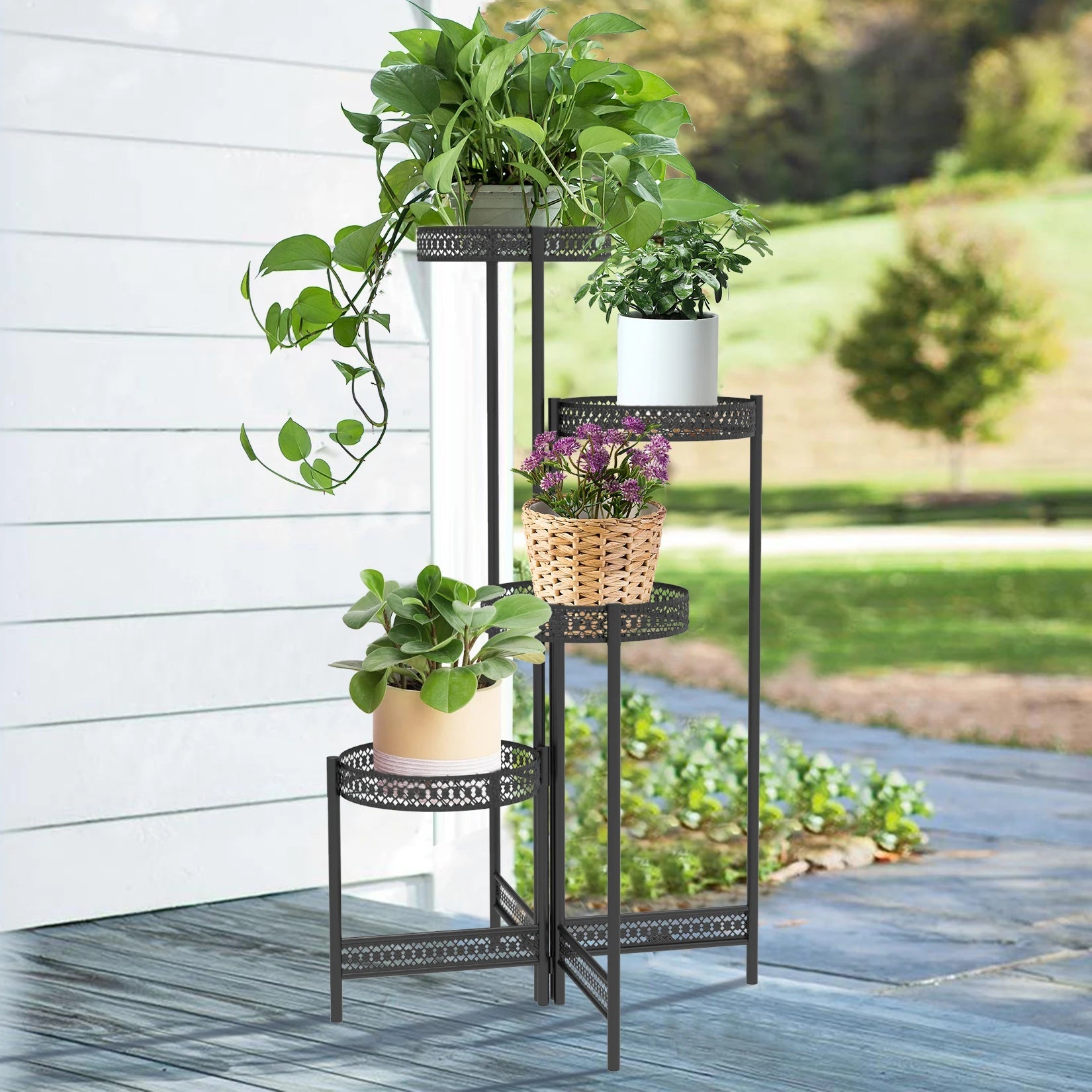 3/4 Tier Metal Plant Stand Indoor Black Tall Flower Pot Holder Display Rack Foldable for Patio Garden Living Room Corner Balcony    Home Decor Supply | Online Retail | ShoreShopper.com