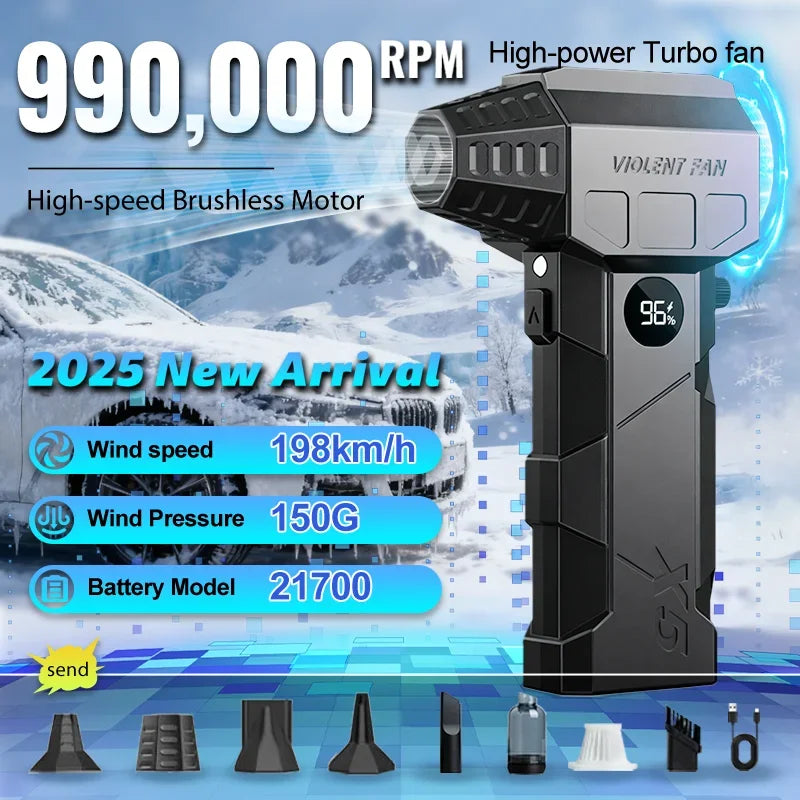 990000RPM Powerful Air Blower Turbo Blower Brushless Motor Violent Fan Wind Speed 198km/H with display Air duster,Vacuum kit - ShoreCo.Shop