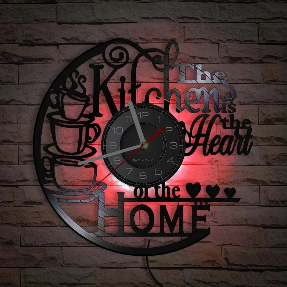 The Kitchen The Heart Of The Home Inspired Vinyl Record Clock Modern Design Vinyl Wall Watch Kitchen Decor Noiseless Timepieces    Home Decor Supply | Online Retail | ShoreShopper.com