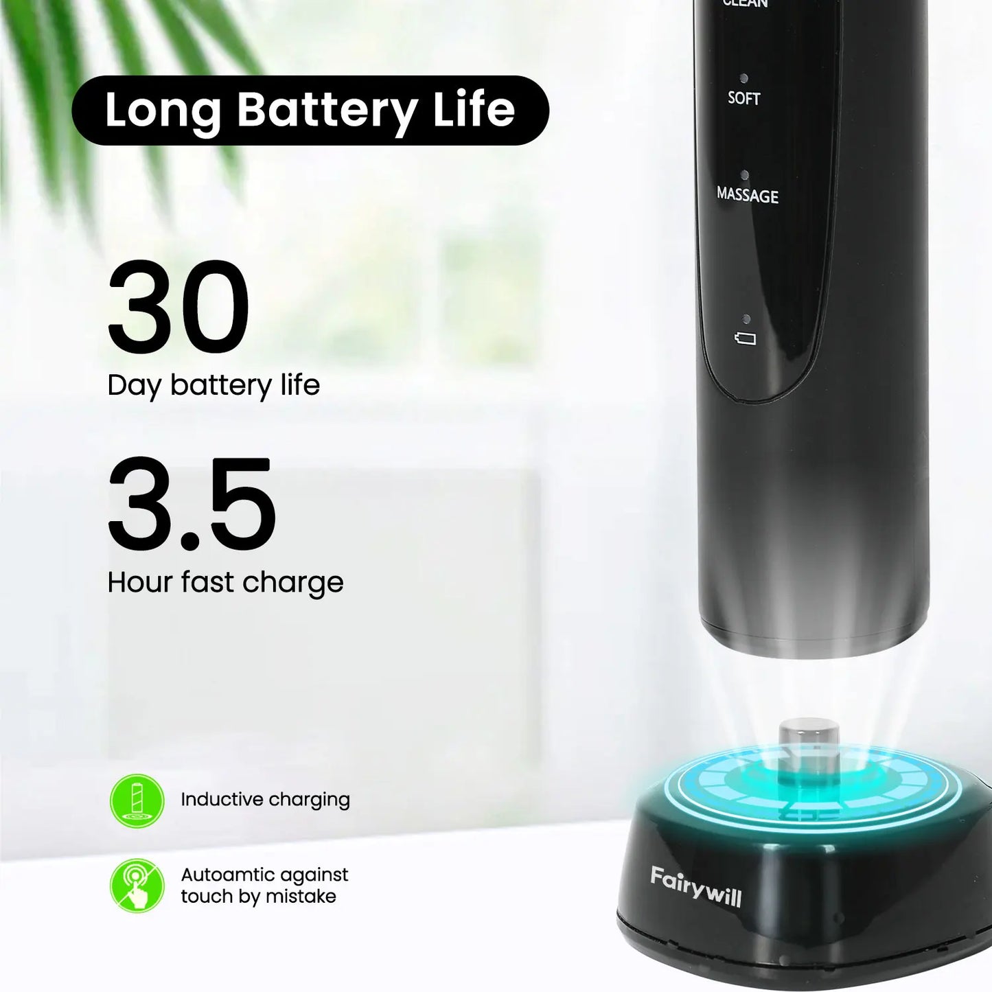 Fairywill Electric Toothbrush T2233Powerful Rotation Cleaning 4 Replacement Heads Rechargeable Sonic Toothbrush for Adults - ShoreCo.Shop