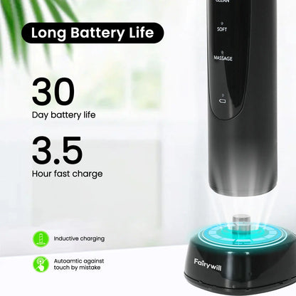 Fairywill Electric Toothbrush T2233Powerful Rotation Cleaning 4 Replacement Heads Rechargeable Sonic Toothbrush for Adults - ShoreCo.Shop